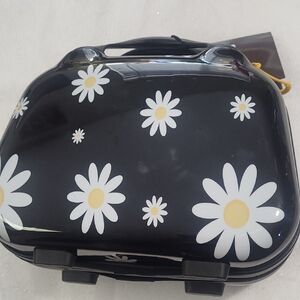 Black and White Daisy Cosmetic Bag with Hard Shell